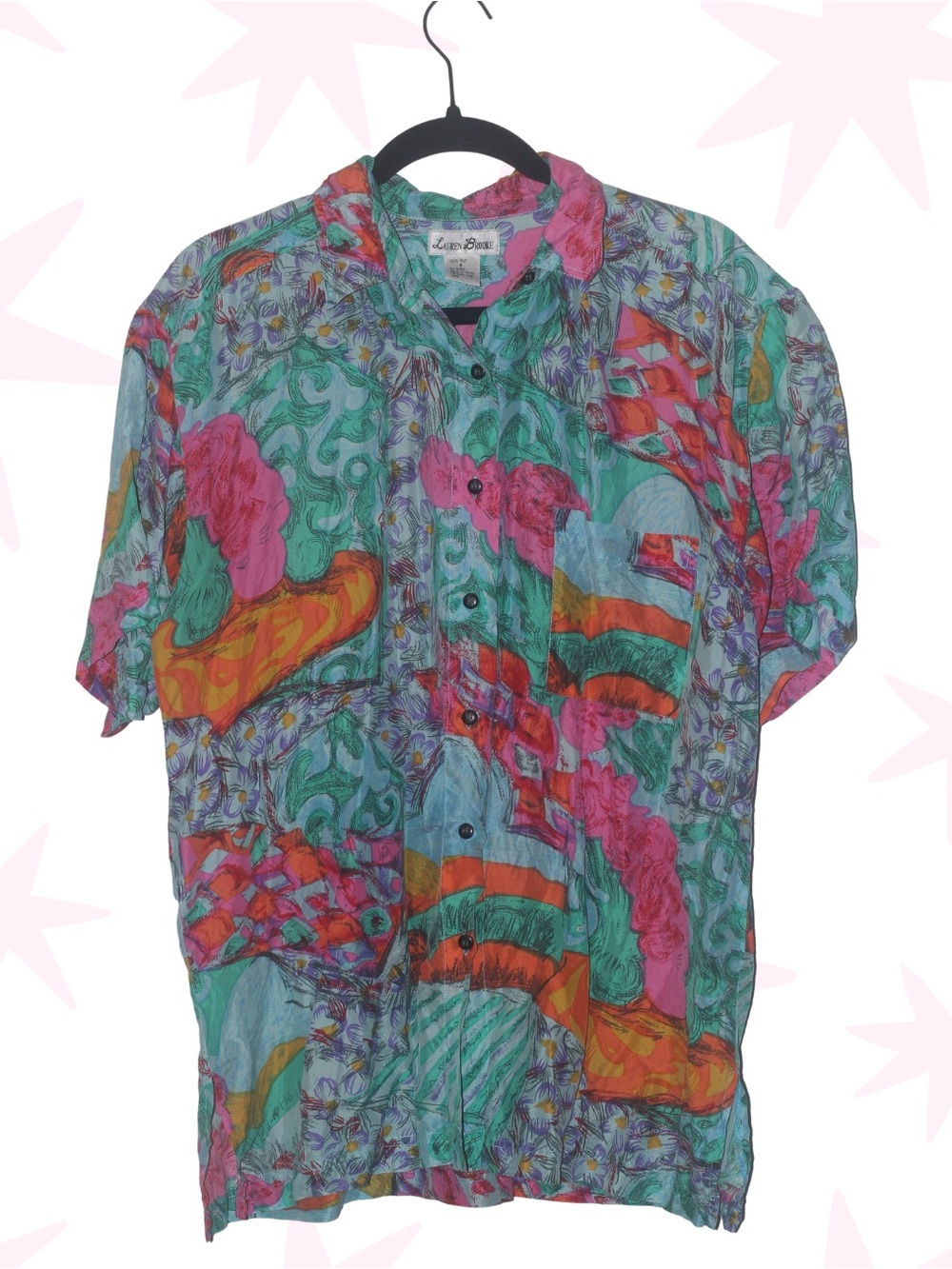 VTG 100% silk Lauren Brooke button down M